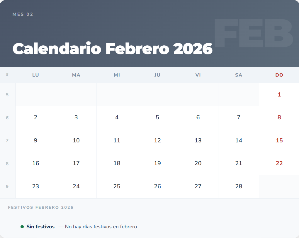 calendario Febrero 2026