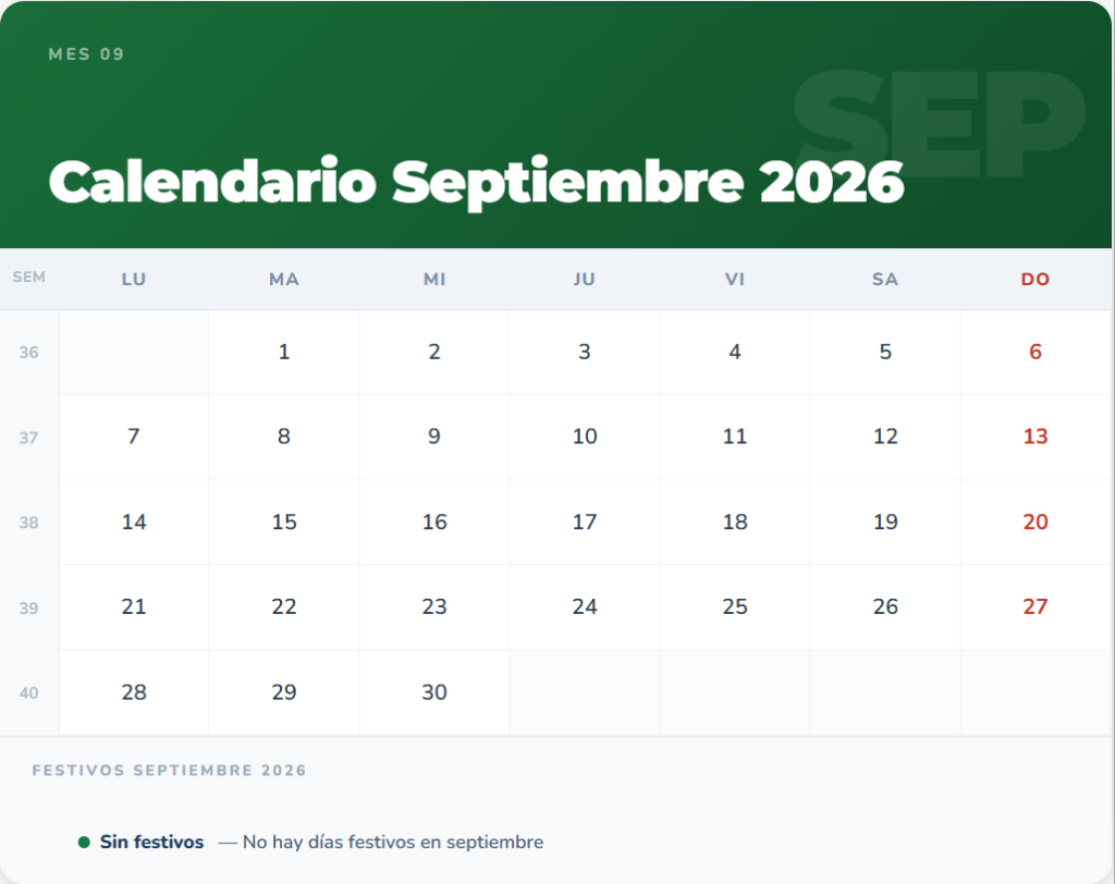 Calendario Septiembre 2026