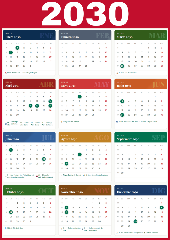 calendario 2030