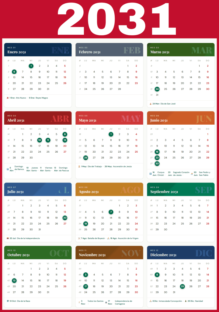 calendario 2031